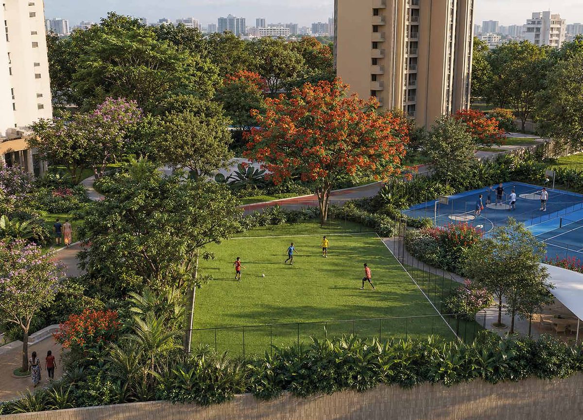 Sports courts and landscaped grounds
